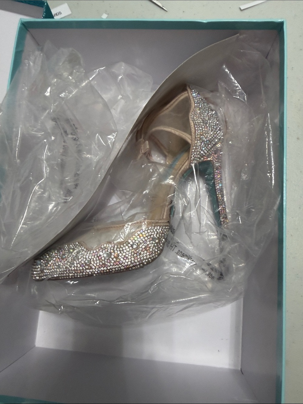 Betsey Johnson Blush Pink Crystal Embellished Tie-Up Heels - Picture 7 of 7